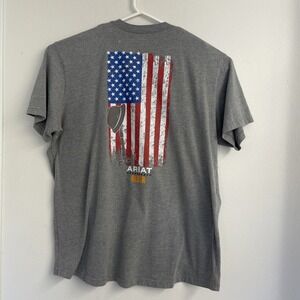 Ariat T-Shirt Mens XXL Gray Rebar Cotton Blend  Strong American Grit Graphic